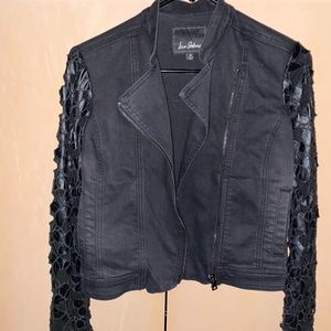Denim jacket with leather print